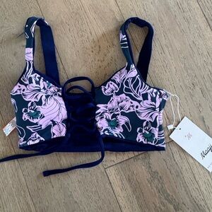 Maaji Blue Depth Dazzling Lace Up Bikini Top Small $74